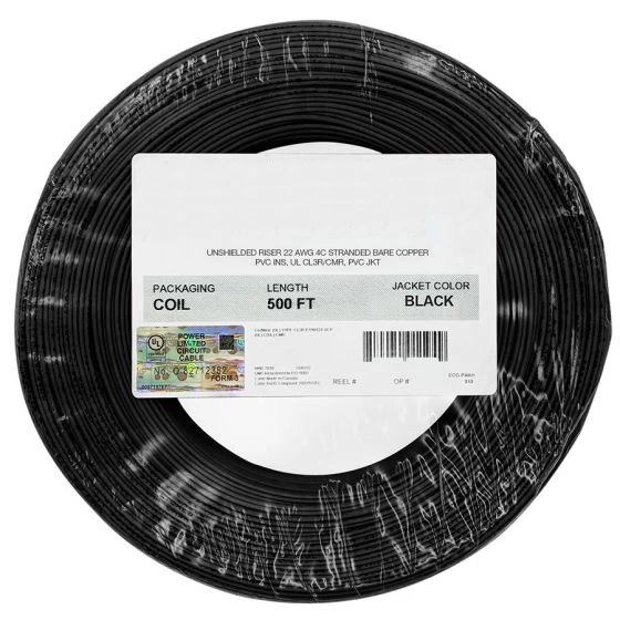 500ft - 22/4 Stranded Security Cable, CMR, Black - CoilPack 3 500ft - 22/4 Stranded Security Cable, CMR, Black - CoilPack