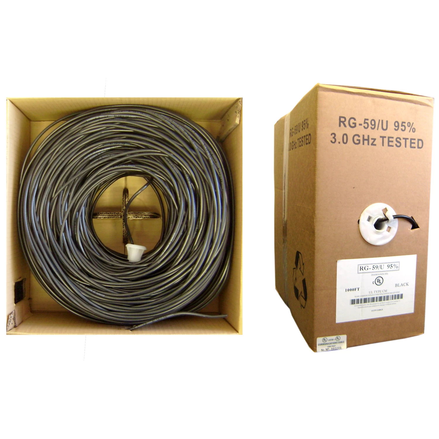 1000ft Black Bulk RG59/U Coaxial Cable, 20 AWG, Pullbox 3 1000ft Black Bulk RG59/U Coaxial Cable, 20 AWG, Pullbox