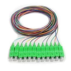 12 Fiber Pigtail, Singlemode, Green Boot SC/APC, 3m
