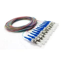 12 Fiber Pigtail, Singlemode, Blue Boot ST/UPC, 3m