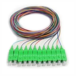 12 Fiber Pigtail, Singlemode, Green Boot ST/APC, 3m