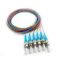 Fiber Pigtail, MM, OM3, 6 Fiber, ST/PC, 3M, Aqua Boot