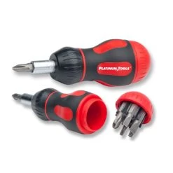 Platinum Tools 8-in-1 Ratcheted Stubby Screwdriver Clamshell