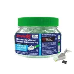 STP Cat6 Crimp Plugs, Ext Grnd, Green Tint, 50pc, Simply45 12 STP Cat6 Crimp Plugs, Ext Grnd, Green Tint, 50pc, Simply45 -Network Cable Store s45 1150 v06