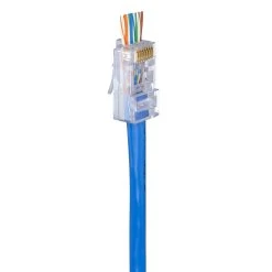 Cat5e Pass Through Crimp Plugs, Blue Tint, 50pc, Simply45 -Network Cable Store s45 1501 v04