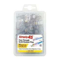 Cat5e Pass Through Crimp Plugs, Blue Tint, 50pc, Simply45 -Network Cable Store s45 1501 v05
