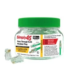 Cat6 Pass Through Crimp Plugs, Green Tint, 100pc, Simply45 -Network Cable Store s45 1600 v05