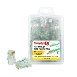 Cat6 Pass Through Crimp Plugs, Green Tint, 50pc, Simply45 16 Cat6 Pass Through Crimp Plugs, Green Tint, 50pc, Simply45 -Network Cable Store s45 1601 v07