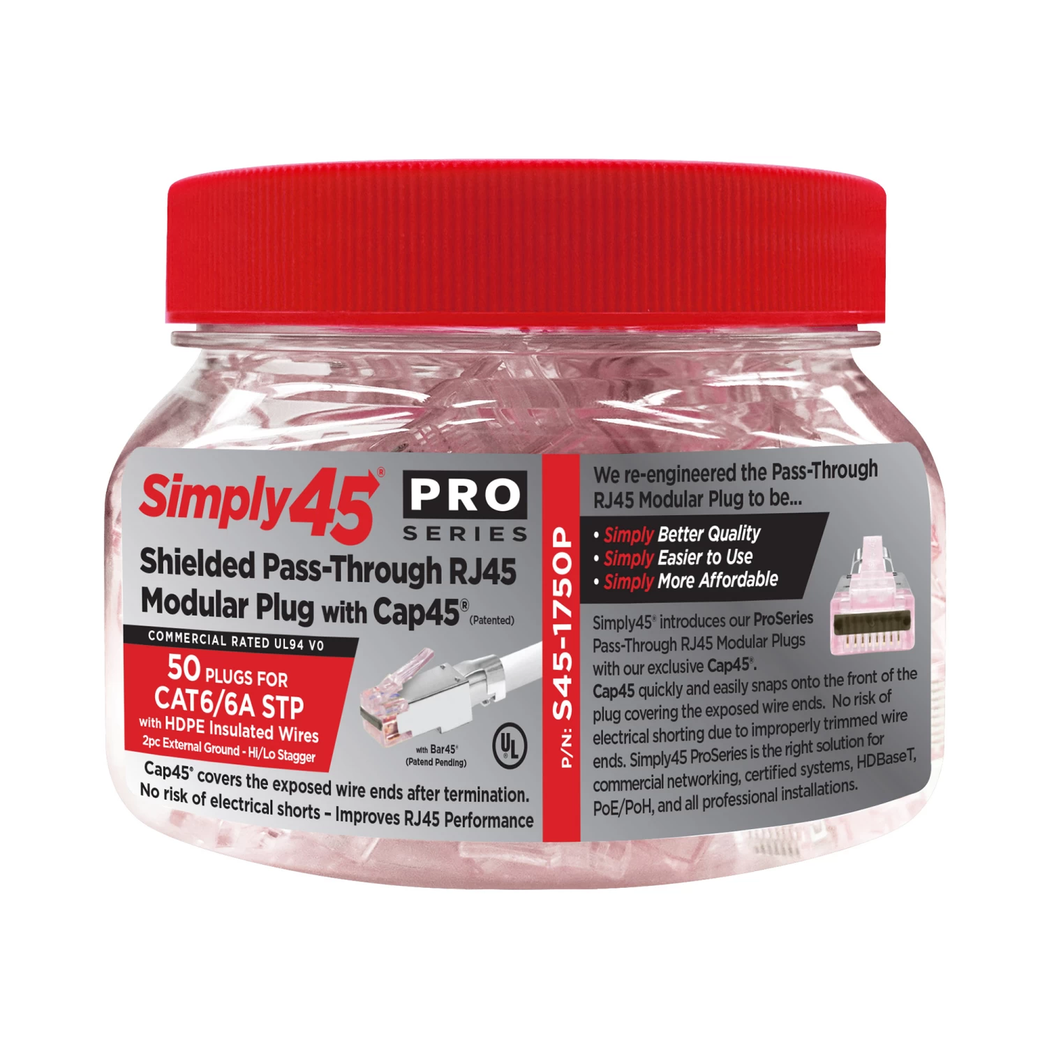 STP Cat6a Pass Through Crimp Plugs, PE, Red Tint, 50pc, Simply45 ProSeries 6 STP Cat6a Pass Through Crimp Plugs, PE, Red Tint, 50pc, Simply45 ProSeries - Image 4
